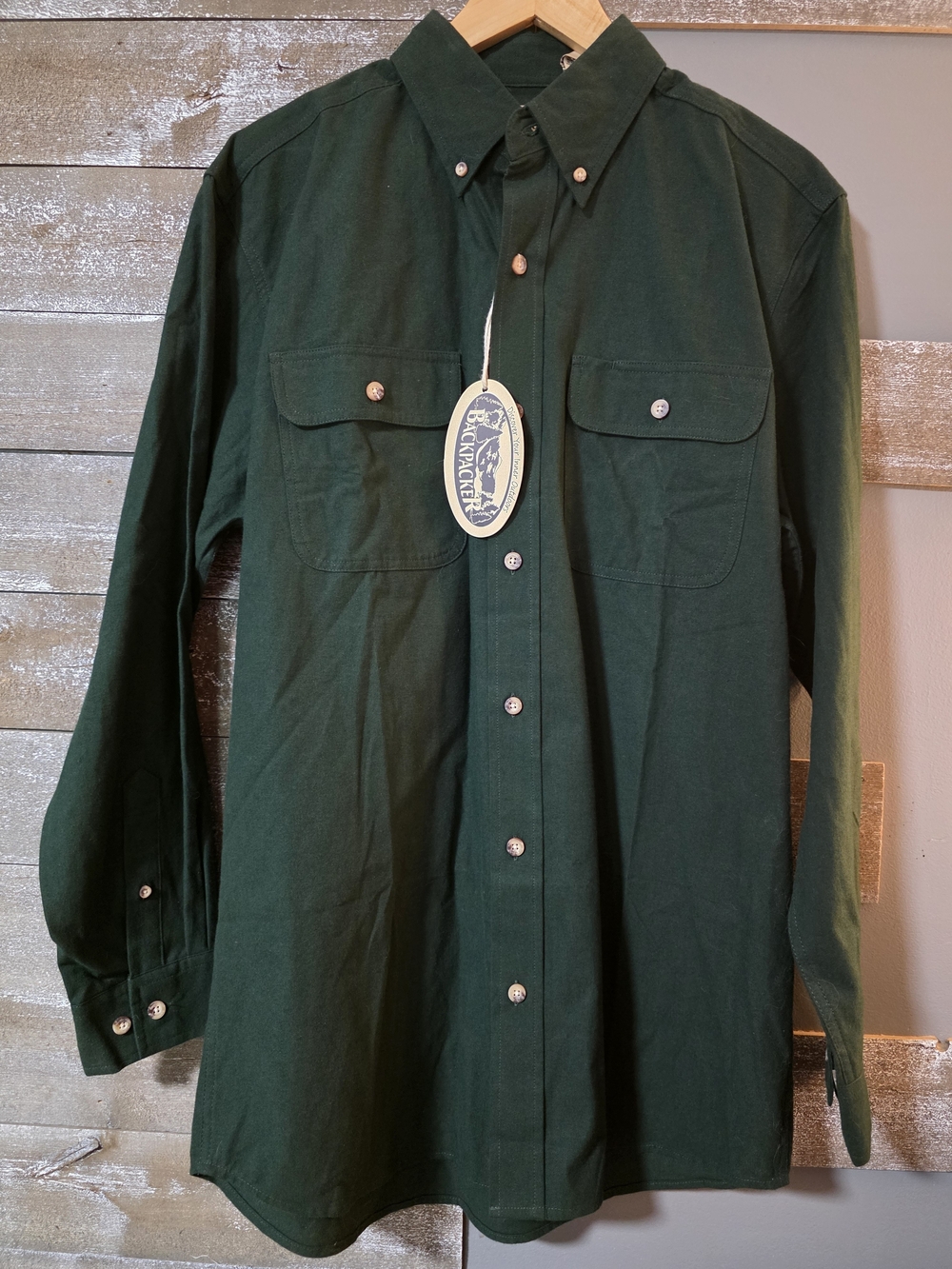 Men's Dark Green Button-Down Casual Shirt with Chest Pockets